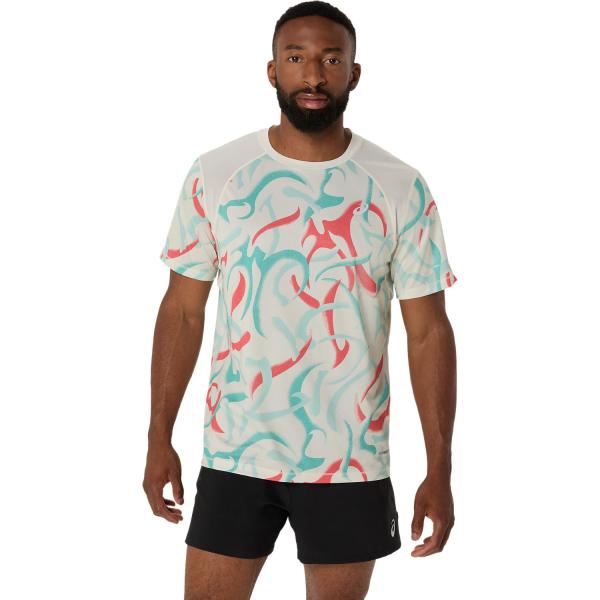 Asics T-shirt Road All Over Print Ss Top BIRCH