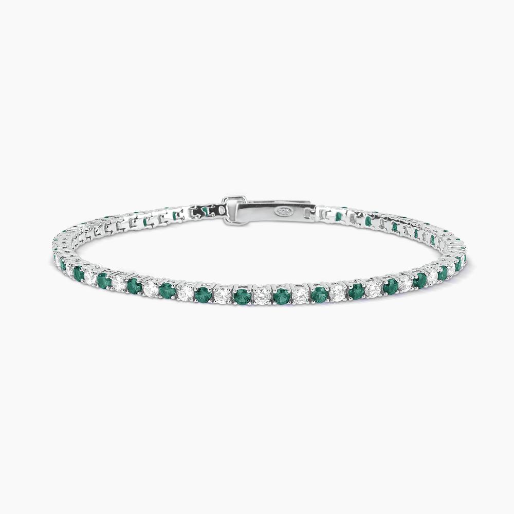 Mabina Gioielli Bracciale Tennis Con Smeraldi Sintetici Tennis Club, Taglia: Medium