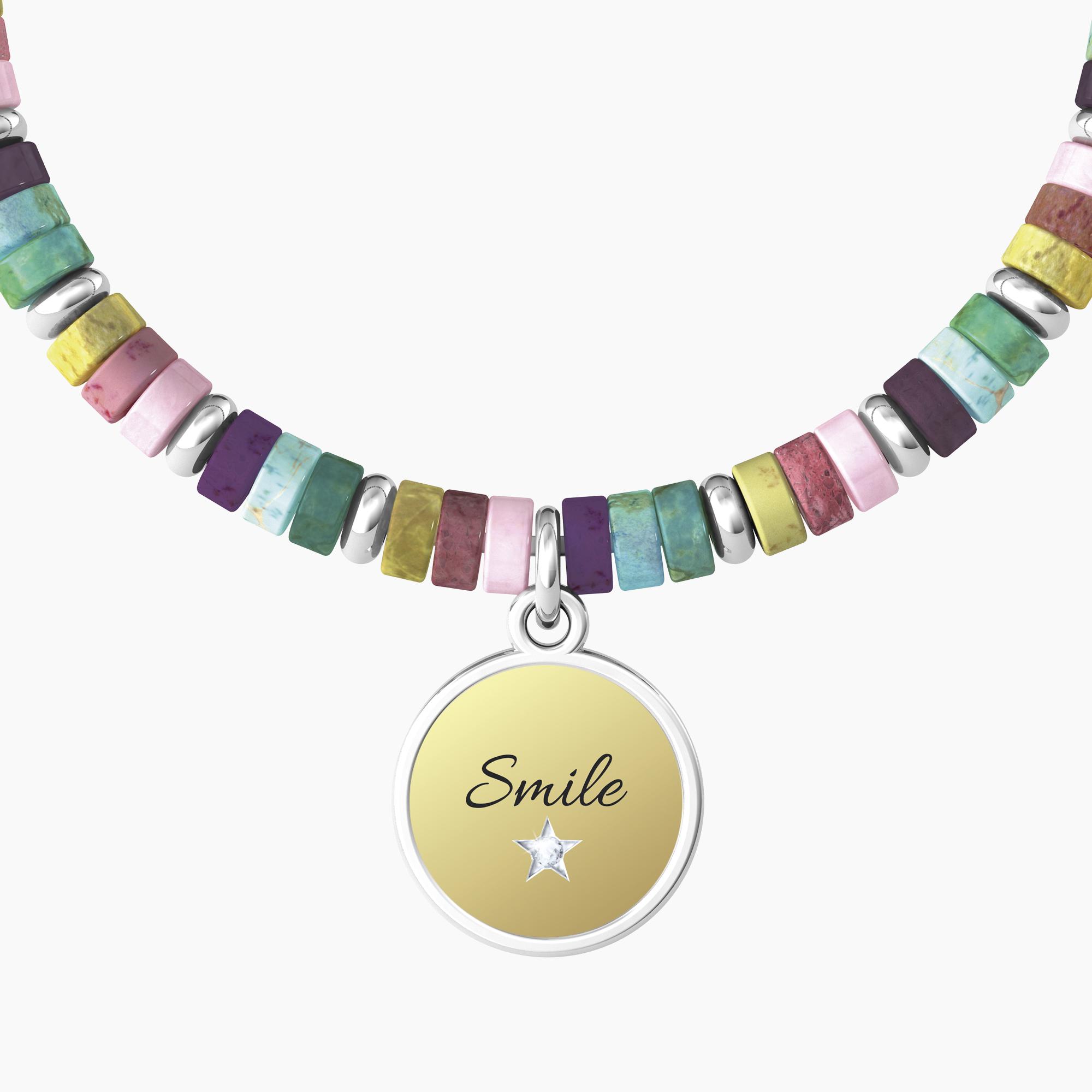 KIDULT Bracciale Donna Infinito - La Felicità è Il Tuo Sorriso - Ciondolo Cuore Con Cristallo