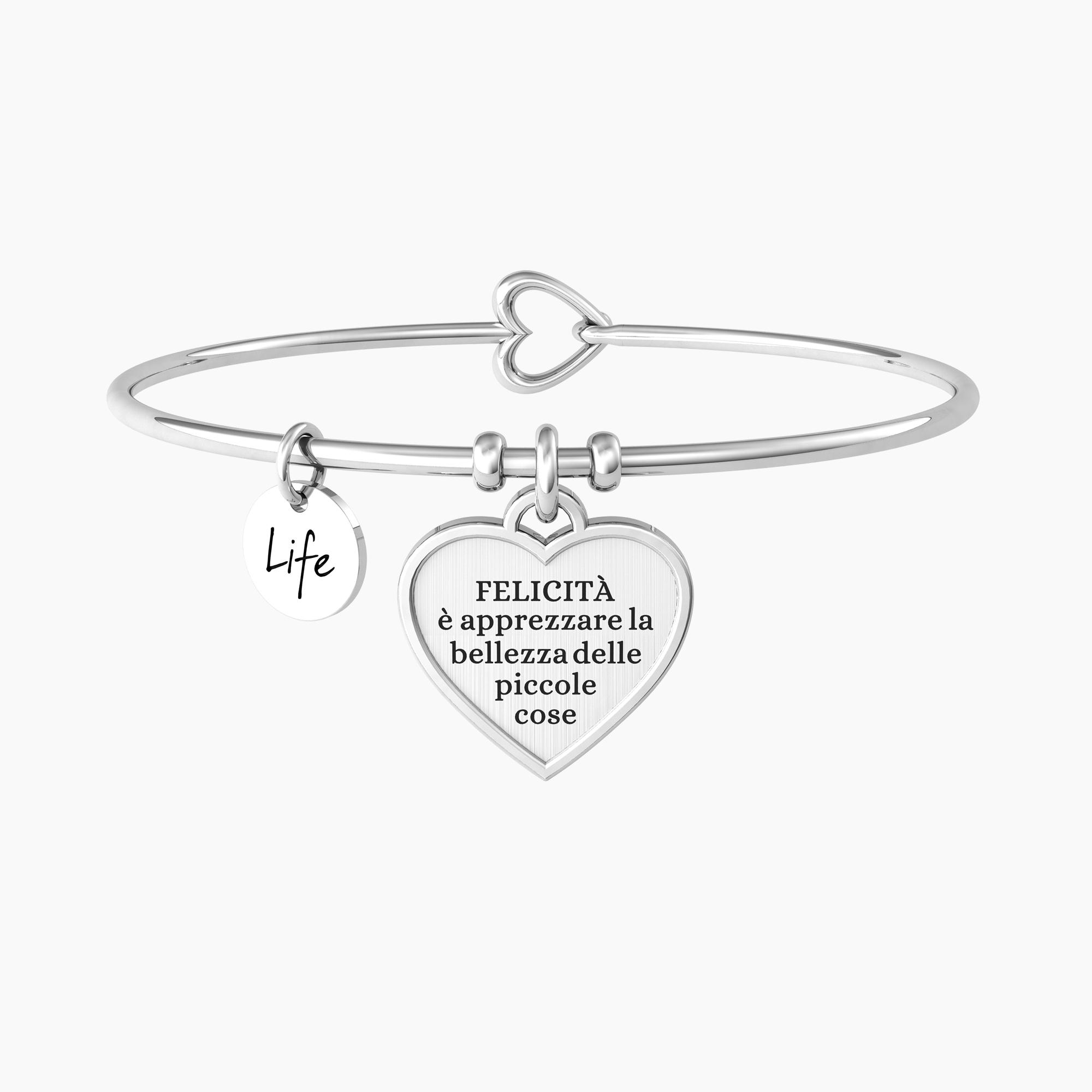 Bracciale In Pelle Donna Quiges Con Ciondolo In Acciaio Inox E Zirconia, 6 Mm, Chiusura Magnetica