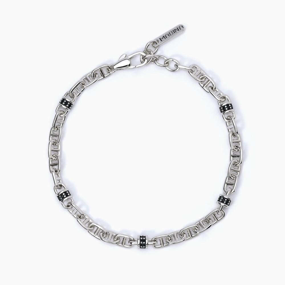 Mabina Gioielli Bracciale Maglia Rolò Con Inserti Neri Neutral, Taglia: Unica
