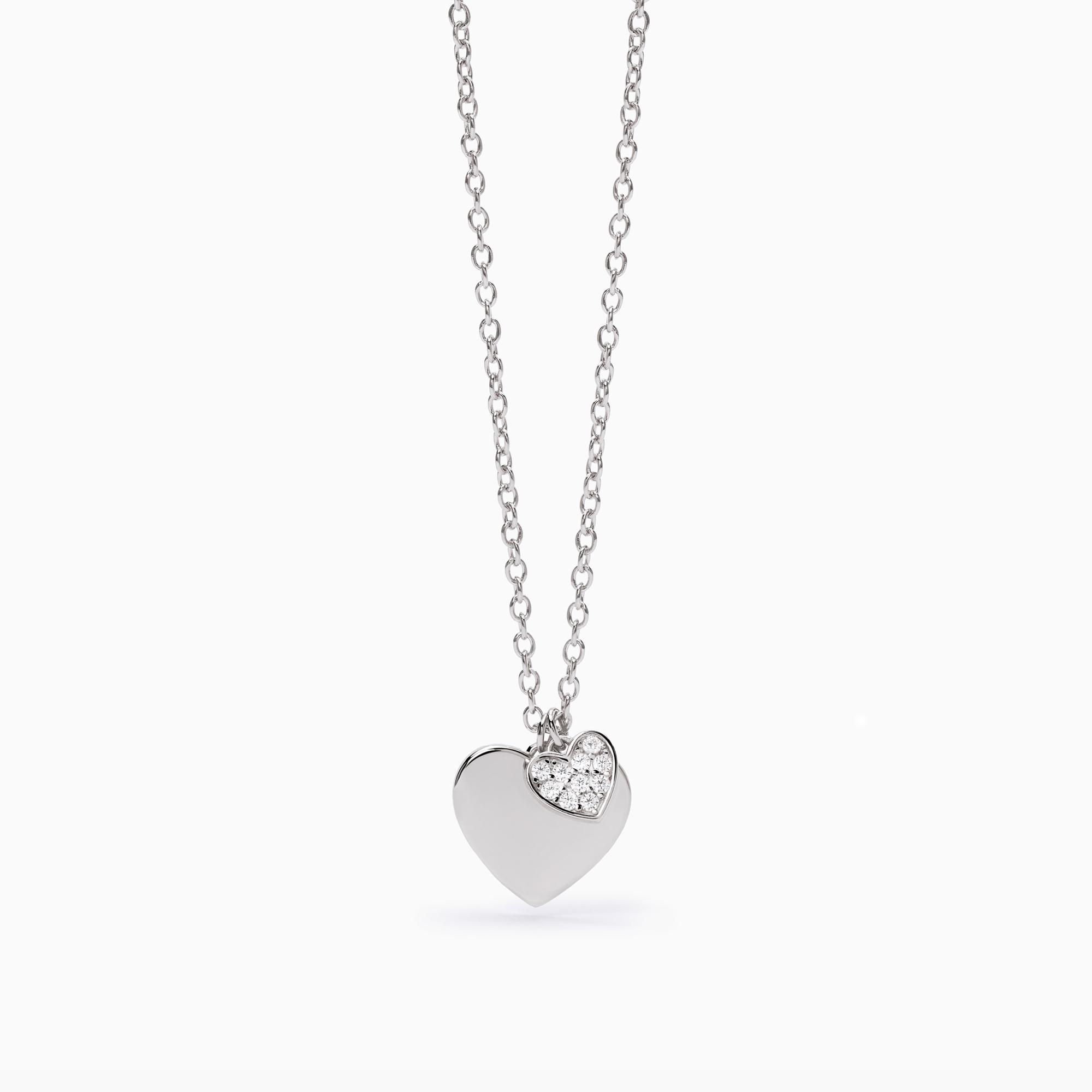 Tuscany Silver Collana Donna In Argento 925 Con Doppio Cuore E Zirconi – Regolabile 39,5-42 Cm – Placcata Rodio