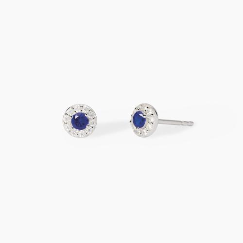 Orecchini A Lobo In Argento Sterling 925 A Forma Di Margherita Con Zirconia, Blu Scuro, Cod. EBP-MP-AR069DB, Regalo