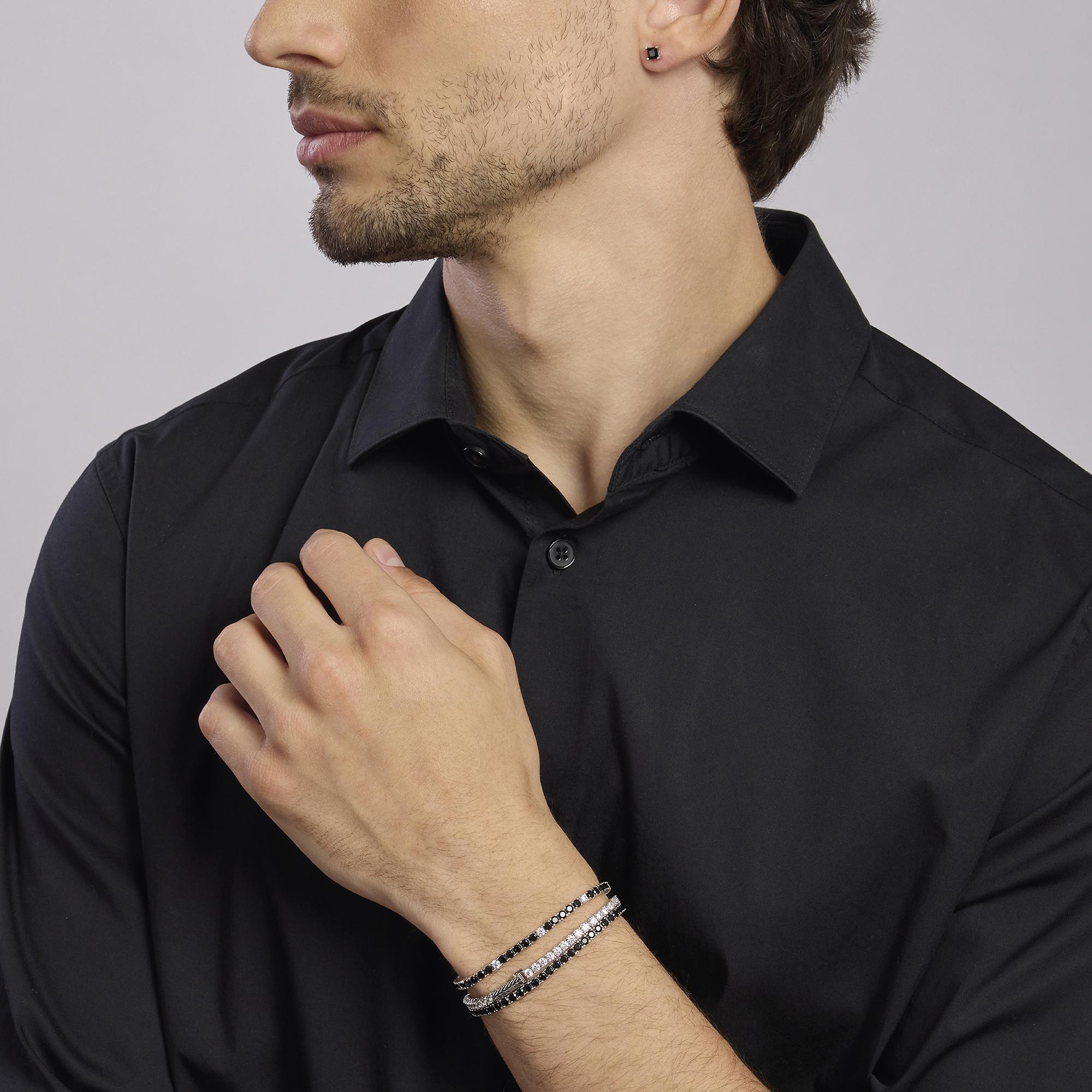 Jewelrywe Bracciale Unisex In Ceramica Con Zircone E Magnete - 11mm, Bianco E Nero - Regalo Con Borsa Inclusa