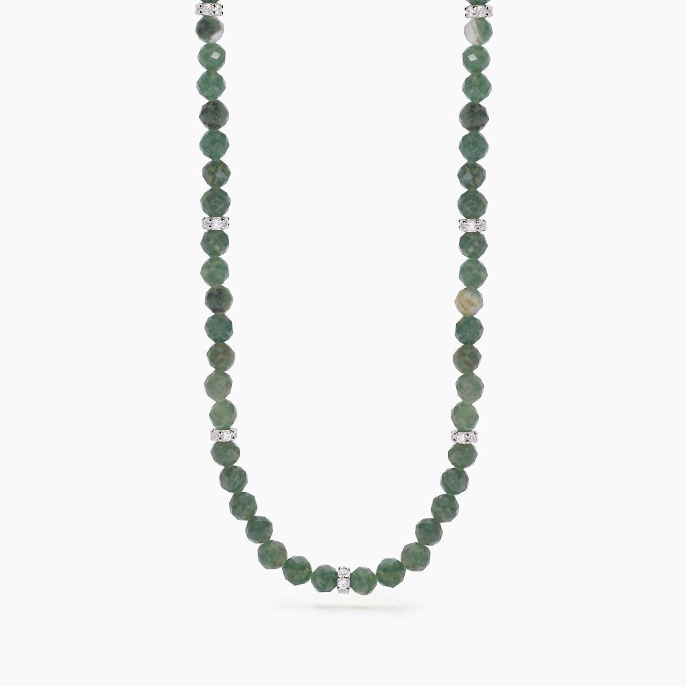 Collana Donna In Argento Con Ciondolo A Perlina Di Giada Verde E Brillantini - Gioiello Elegante