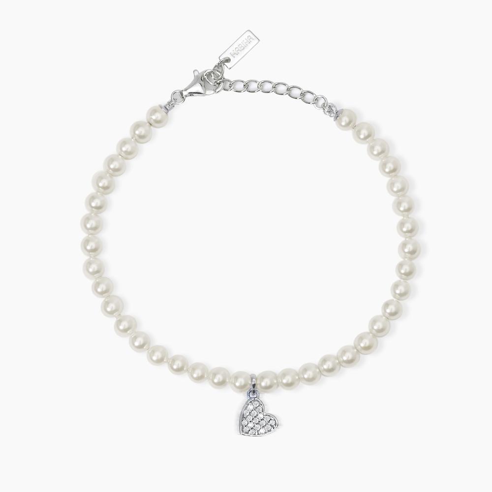 Mabina Gioielli Bracciale Con Perle Conchiglia E Cuore In Pavè One Love, Taglia: Unica