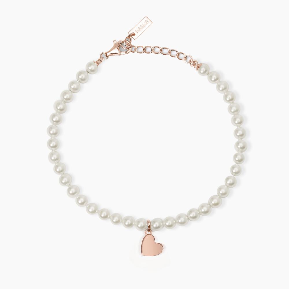 Mabina Gioielli Bracciale Con Perle Conchiglia E Cuore In Oro Rosa One Love, Taglia: Unica