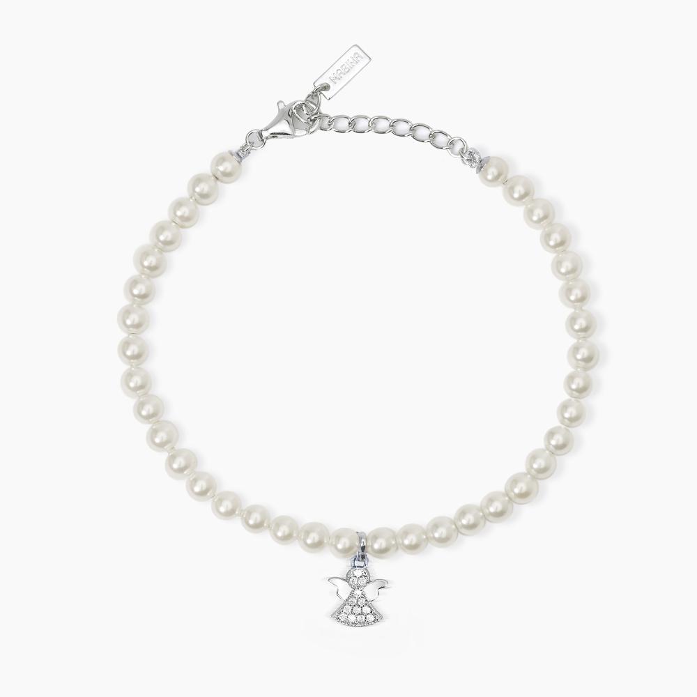 Mabina Gioielli Bracciale Con Perle Conchiglia E Angelo In Pavè My Angel, Taglia: Unica