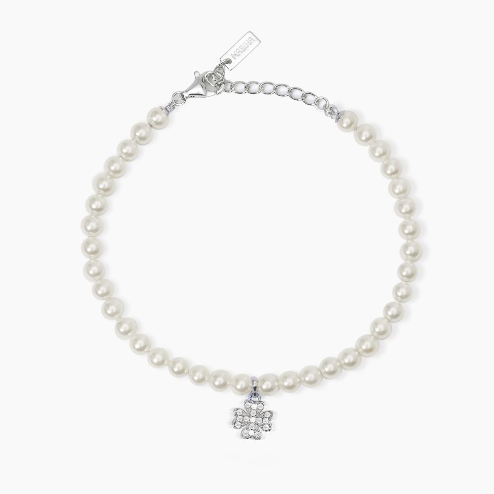 Mabina Gioielli Bracciale Con Perle Conchiglia E Quadrifoglio In Pavè È Solo Fortuna, Taglia: Unica