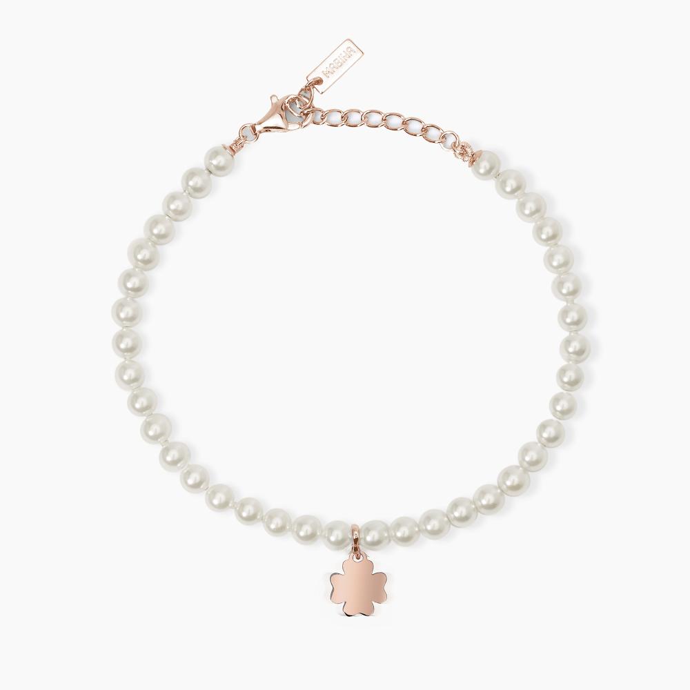 Mabina Gioielli Bracciale Con Perle Conchiglia E Quadrifoglio È Solo Fortuna, Taglia: Unica
