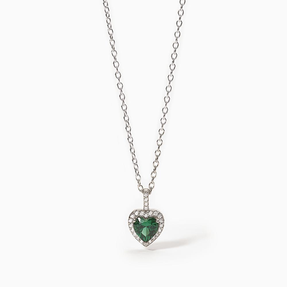 Girocollo in argento con smeraldo sintetico taglio cuore