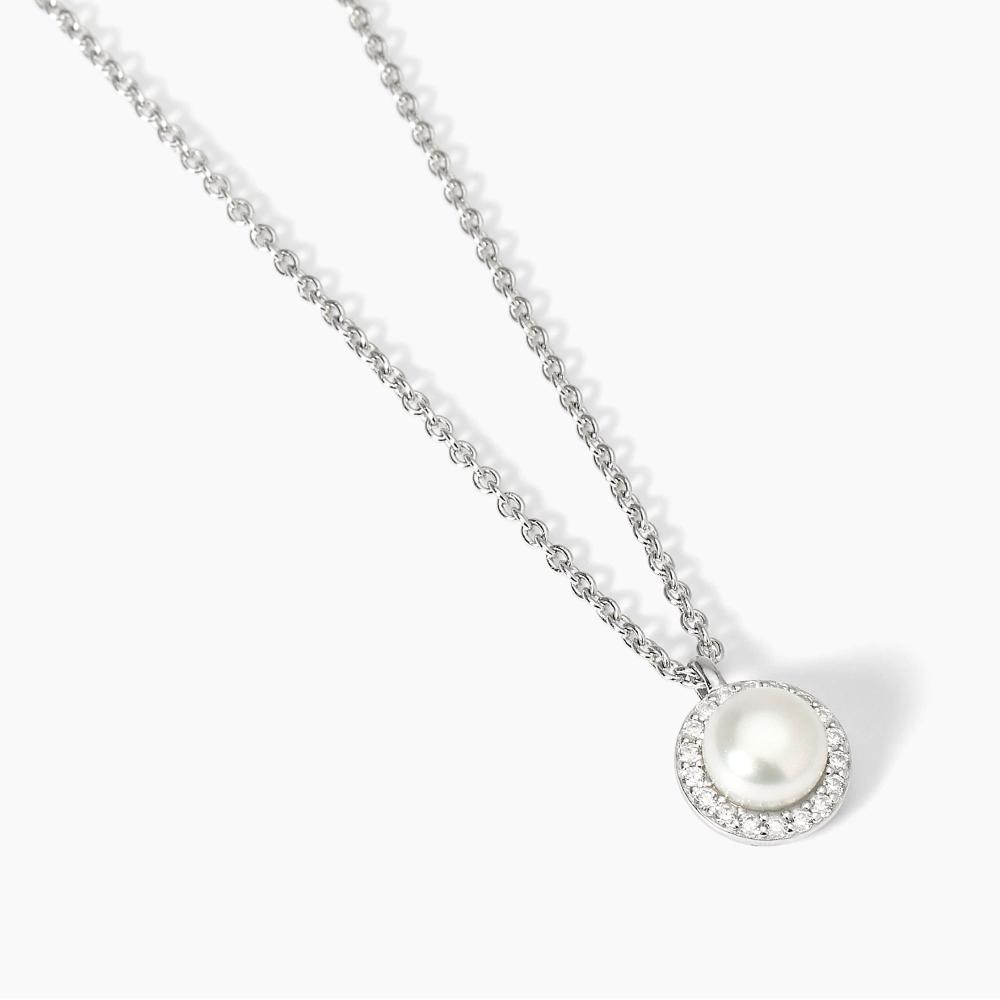 Girocollo in argento con perla coltivata e zirconi