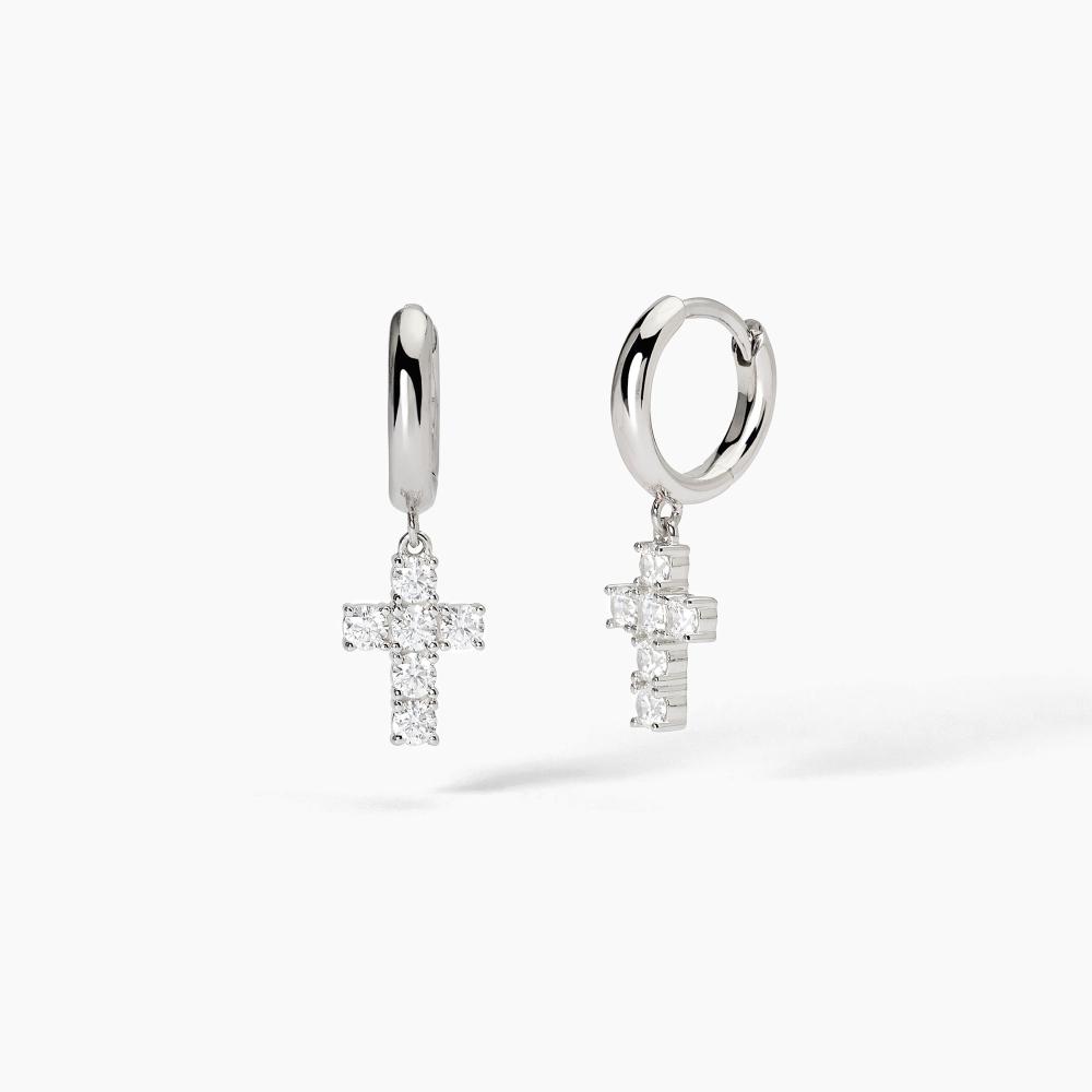 Orecchini A Cerchio In Argento Sterling Con Croce E Zirconi – Artigianali, 11 Mm, Con Confezione AeraVida