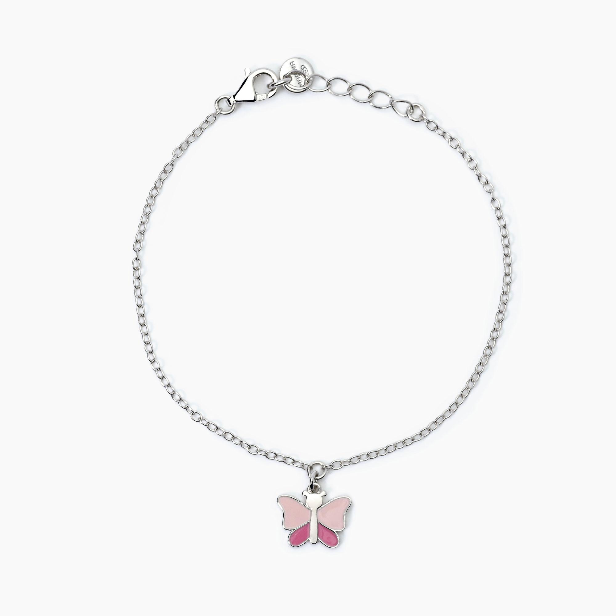 Bracciale bambina personalizzabile in argento con farfalla