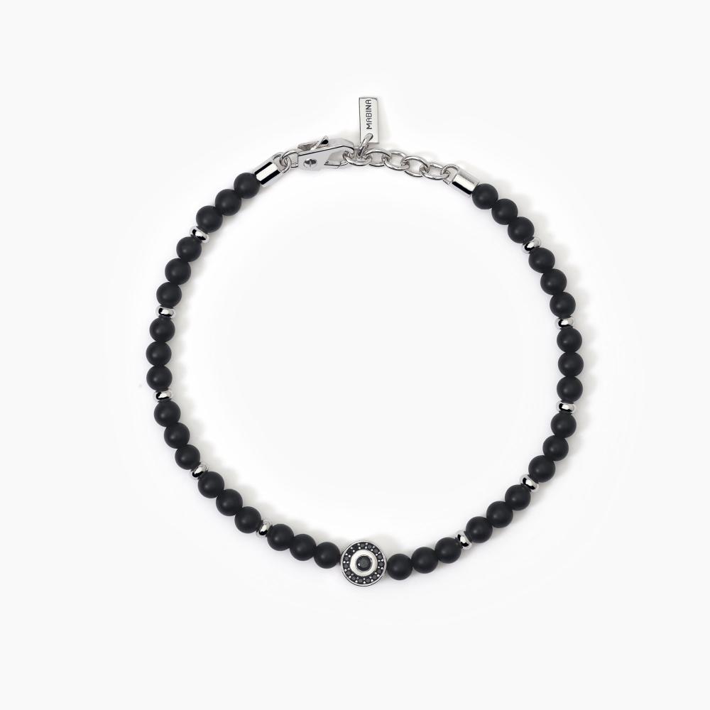 Mabina Gioielli Bracciale In Argento Con Agata Nera Beniamino, Taglia: Unica