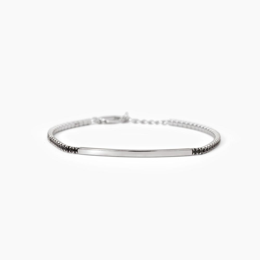 Mabina Gioielli Bracciale In Argento Con Piastra E Zirconi Neri Gentleman, Taglia: Unica