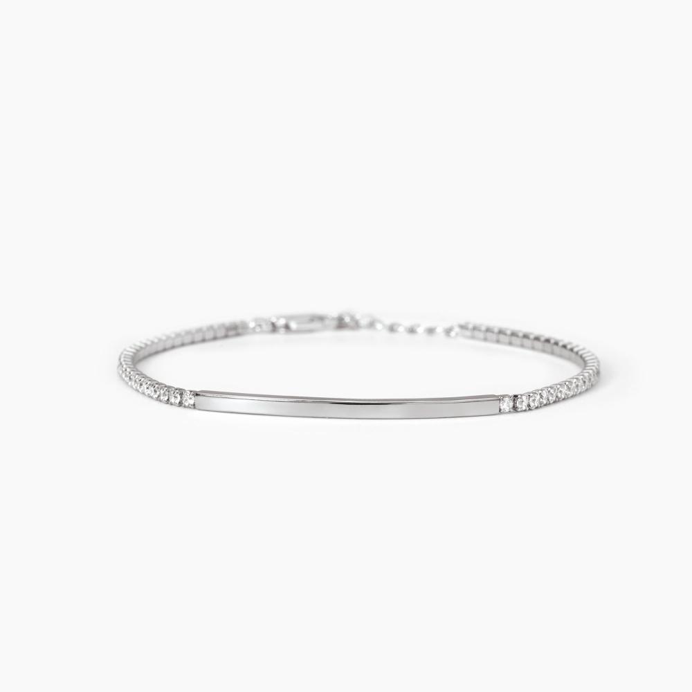 Mabina Gioielli Bracciale In Argento Con Piastra E Zirconi Bianchi Gentleman, Taglia: Unica