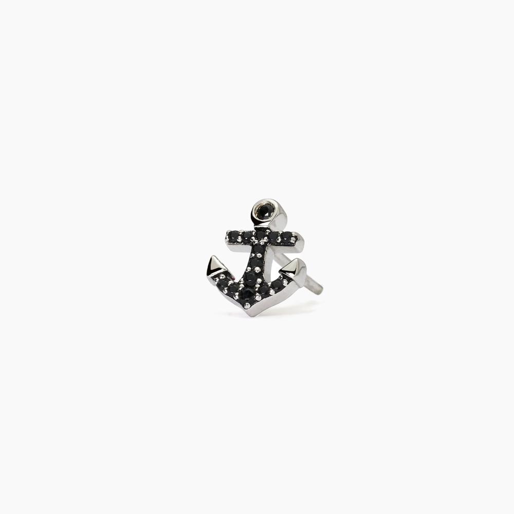Qings Orecchini A Cerchio Doppio Punk Rock In Argento 925 Con Zirconi Neri E Ciondolo Stella - Lato Singolo