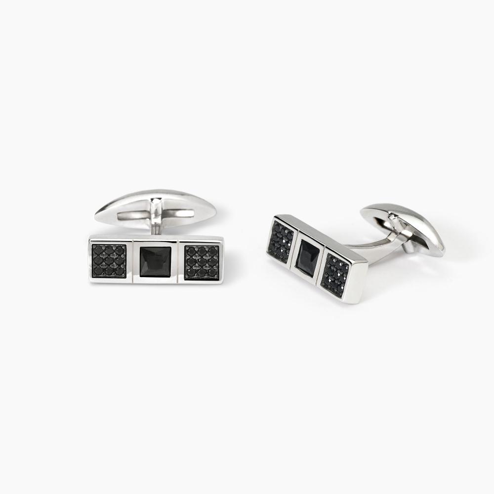 Mabina Gioielli Gemelli In Argento A Forma Rettangolare Black Code, Taglia: Unica