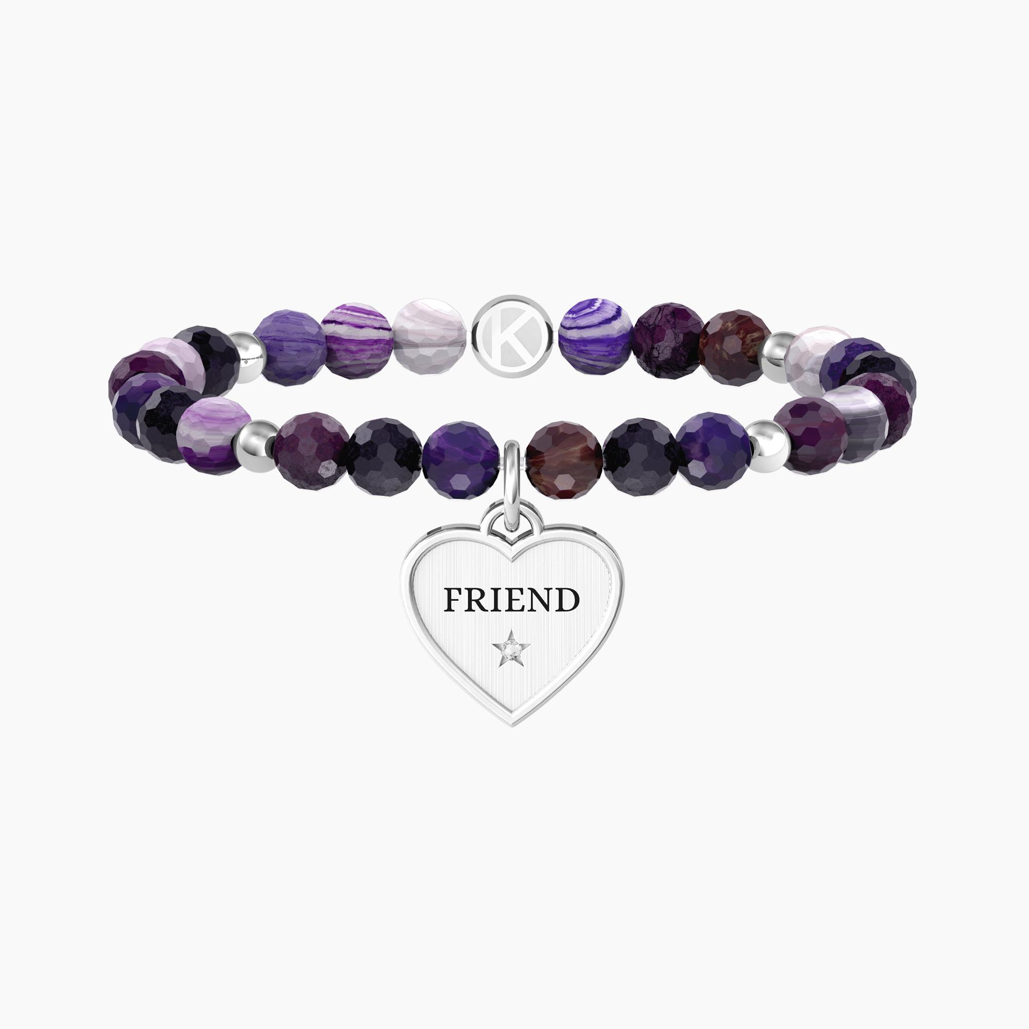 Bracciale Donna Con Ciondolo A Cuore E Cristalli Viola - Gioiello Romantico In Oro, Regalo Per Anniversario