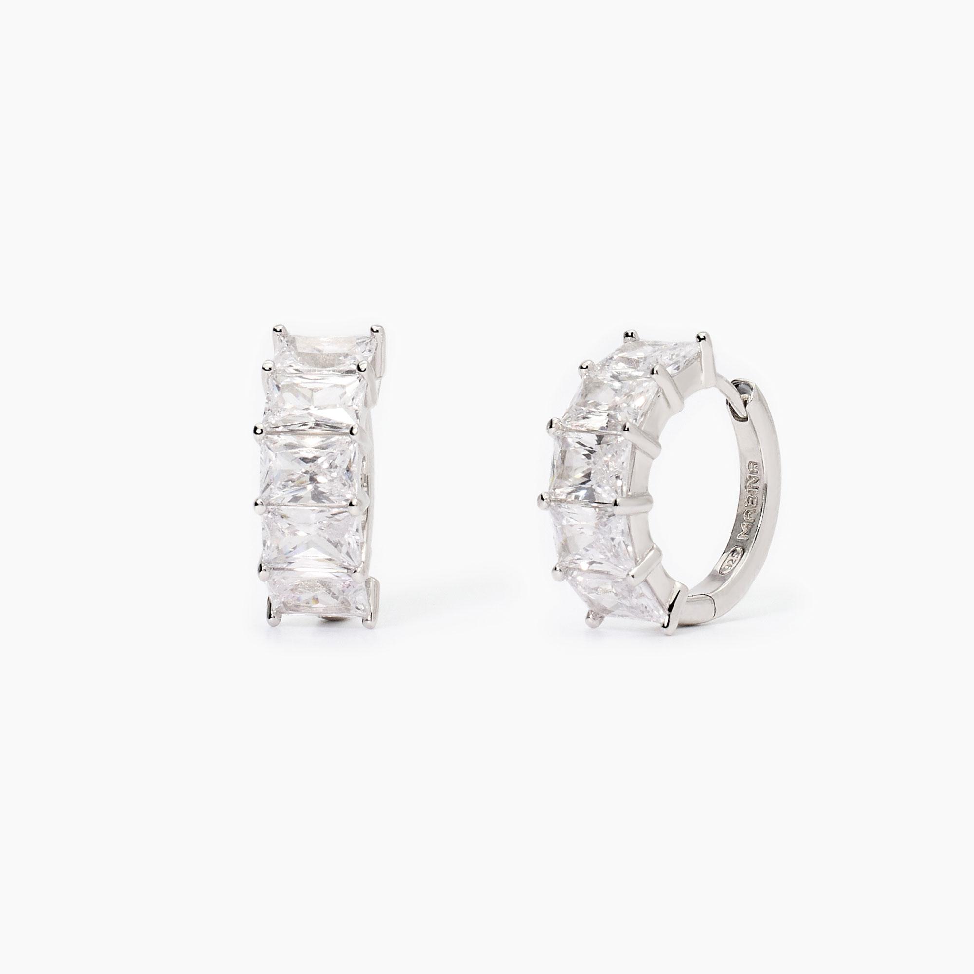 Orecchini brillanti in argento 925 - zircone brillante ornato con bordo a triangolo | Gioielli Eshop IT
