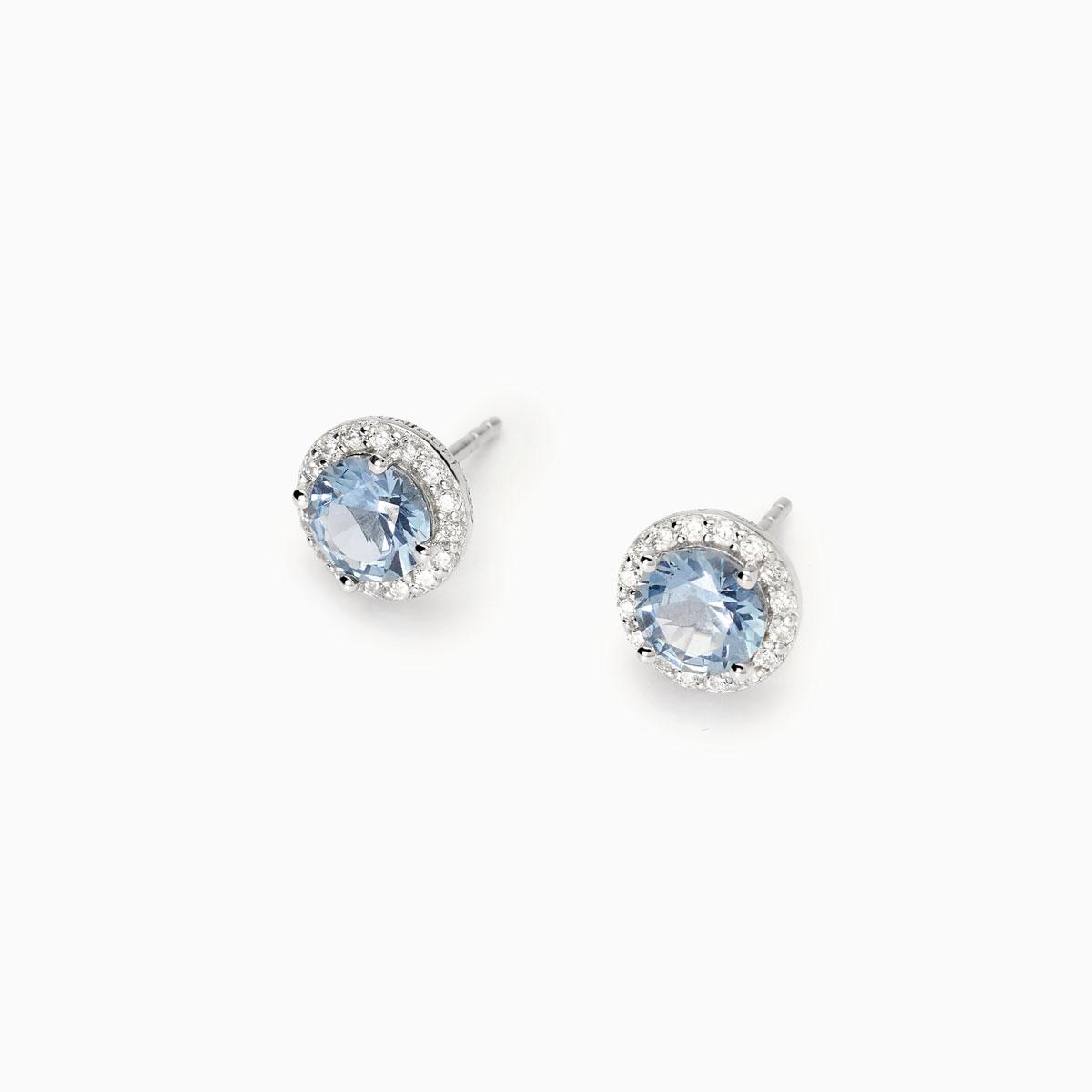 Philip Jones Orecchini A Lobolo Azzurri Con Cristalli Zirconia - Placcati In Argento - 6 Mm