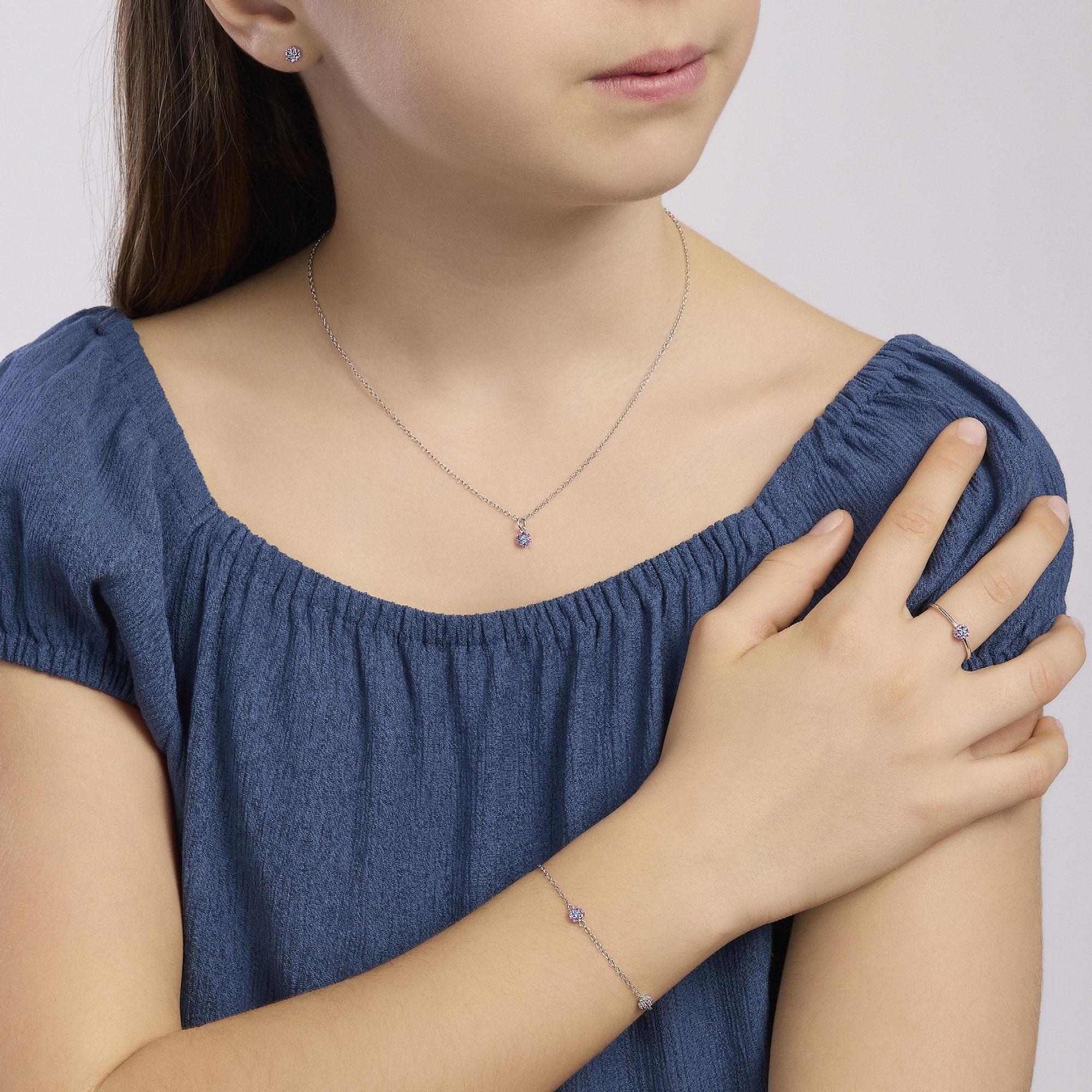 Orecchini A Pressione Laimons Kids - Fiore Colorato, Argento 925, Per