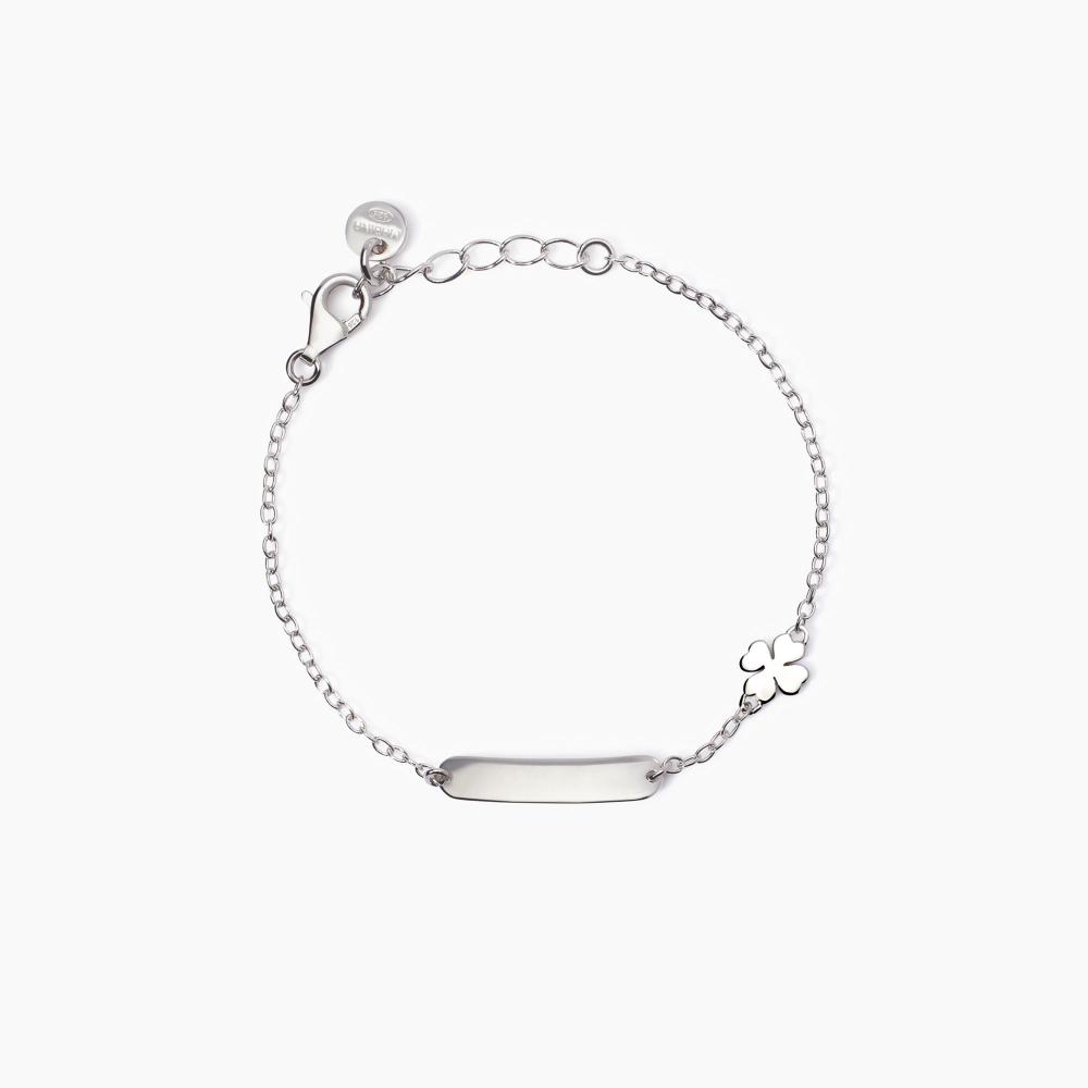 Mabina Gioielli Bracciale Con Quadrifoglio E Targhetta Incidibile Lucky-tag, Taglia: Unica