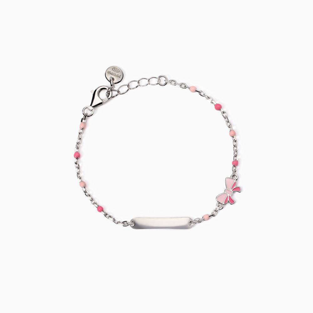 Mabina Gioielli Bracciale Con Fiocchetto E Targhetta Incidibile Pink Lady-tag, Taglia: Unica