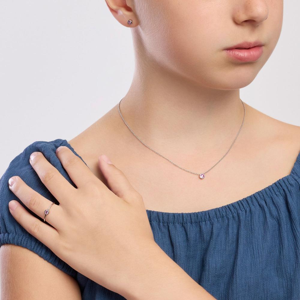 Orecchini da bambina con corindoni rosa sintetici