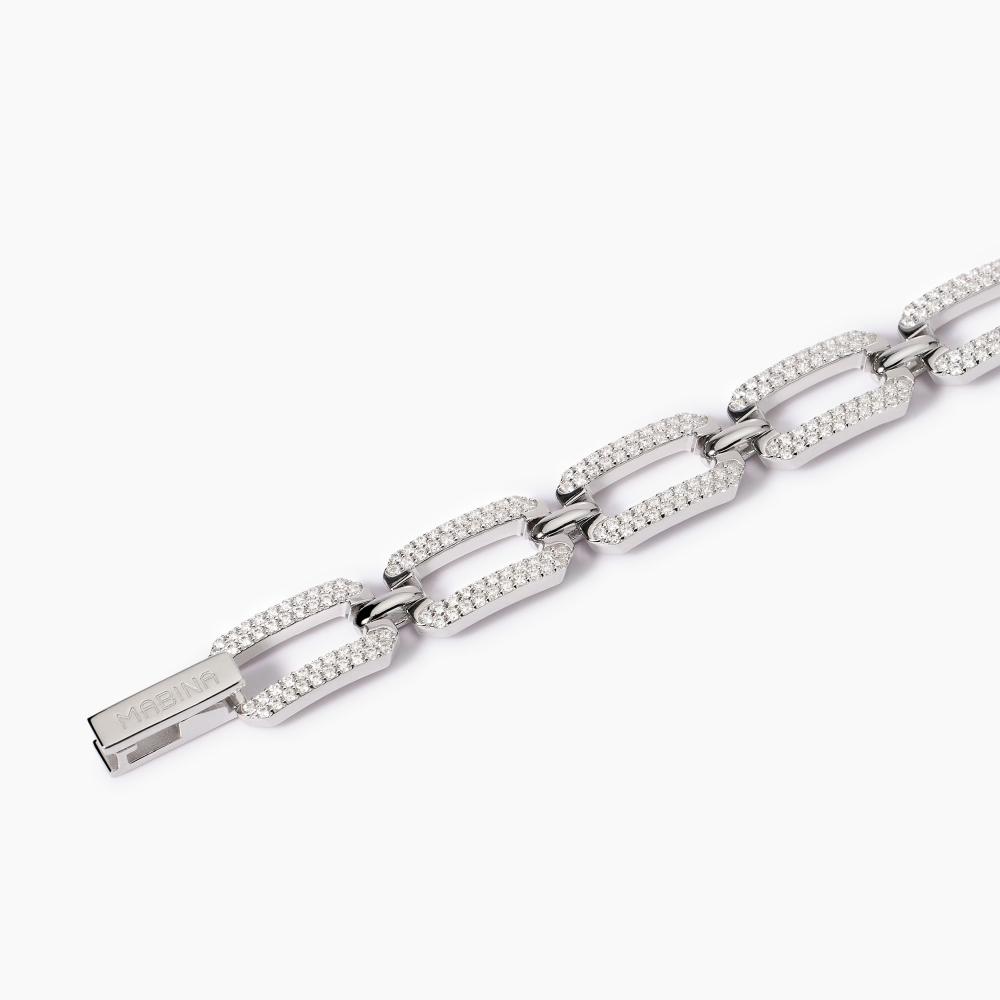 LadyB Bracciale Donna Argento 925: Zirconi, Placcato Rodio E Chiusura Regolabile (17-20 Cm)