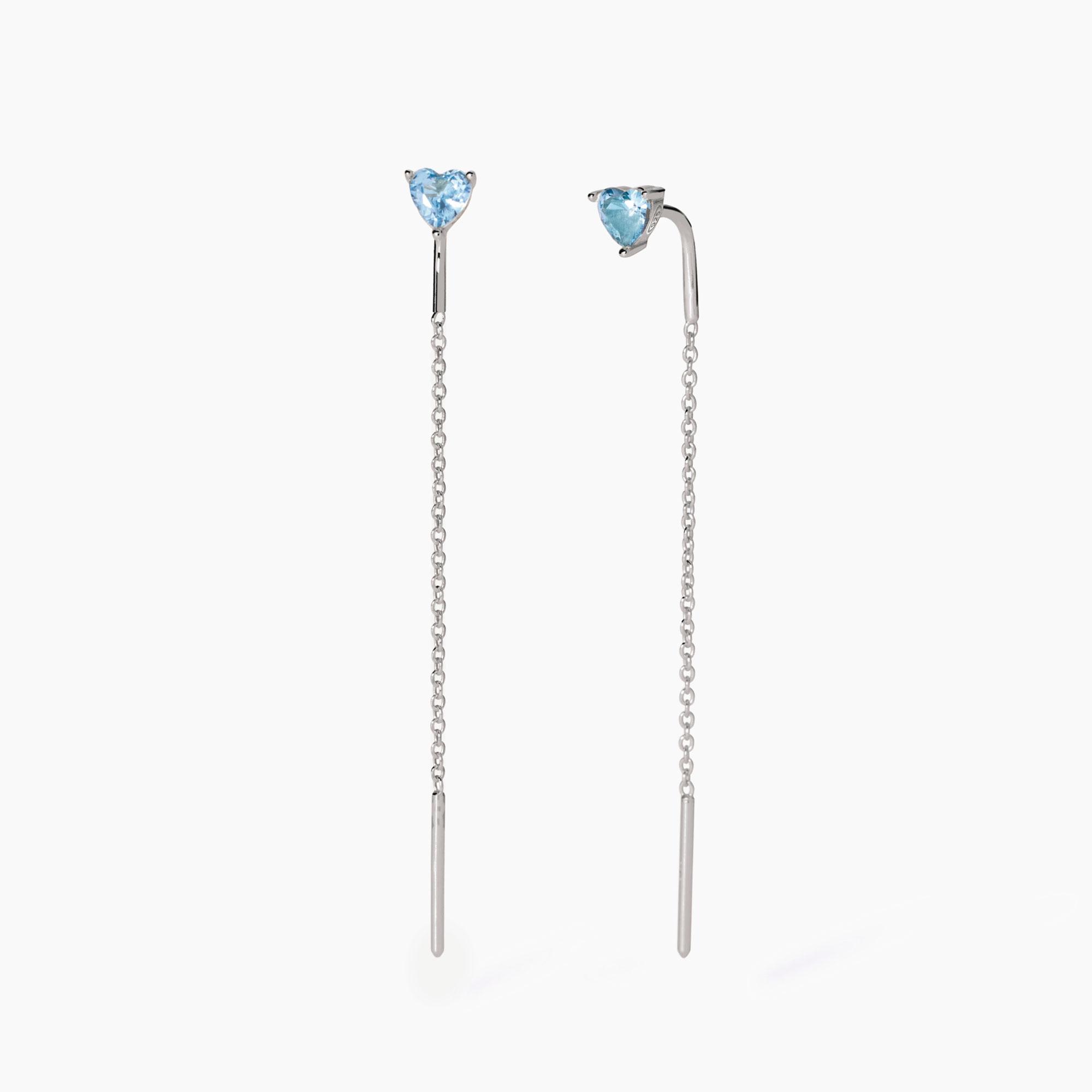 Orecchini Pendenti In Argento 925 Con Acquamarina E Cristalli Zircondia - Philip Jones
