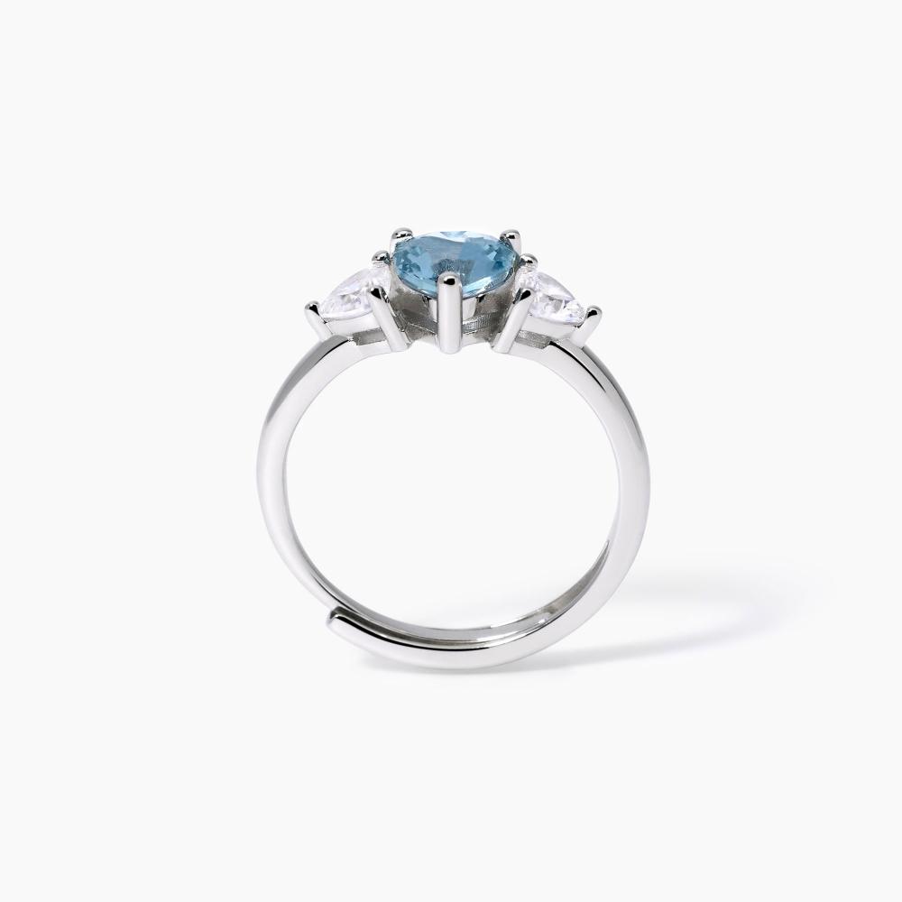 Anello con acquamarina sintetica taglio cuore