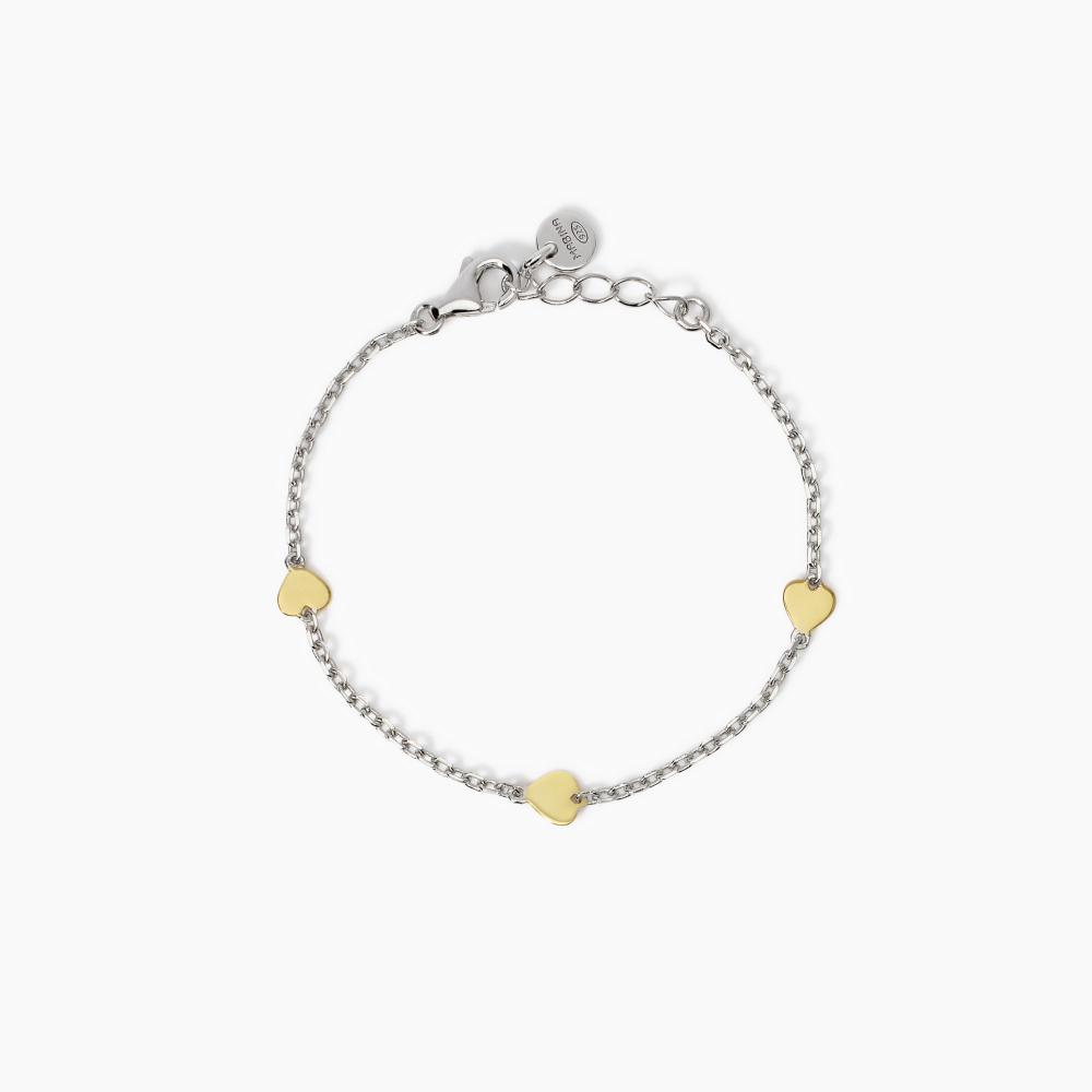 Mabina Gioielli Bracciale In Argento Con Cuori Oro 9k Tvb, Taglia: Unica