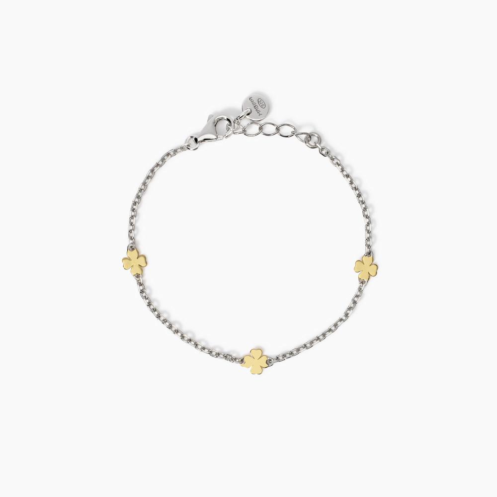 Mabina Gioielli Bracciale In Argento Con Quadrifogli Oro 9k Cercami, Taglia: Unica