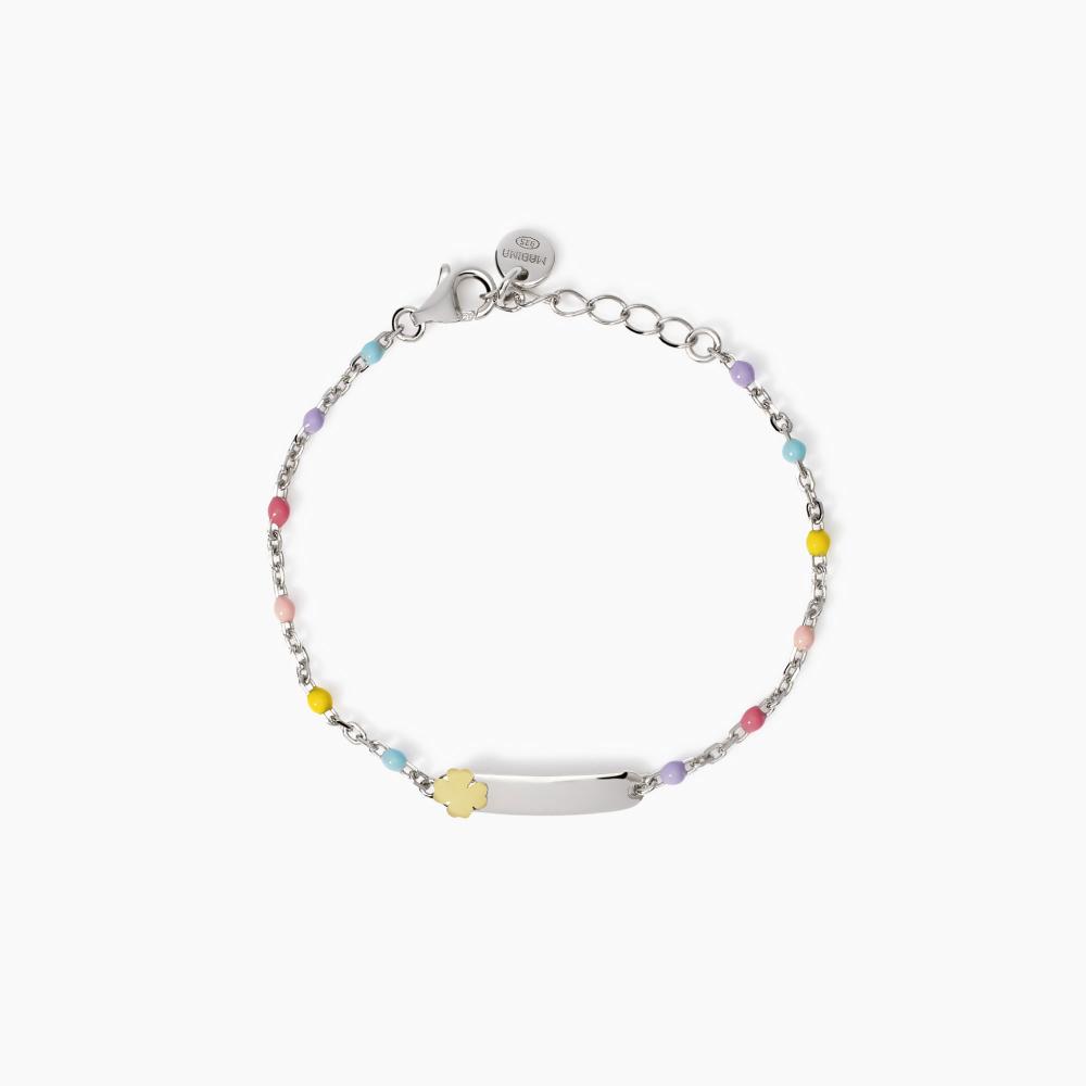 Bracciale multicolor incidibile con quadrifoglio