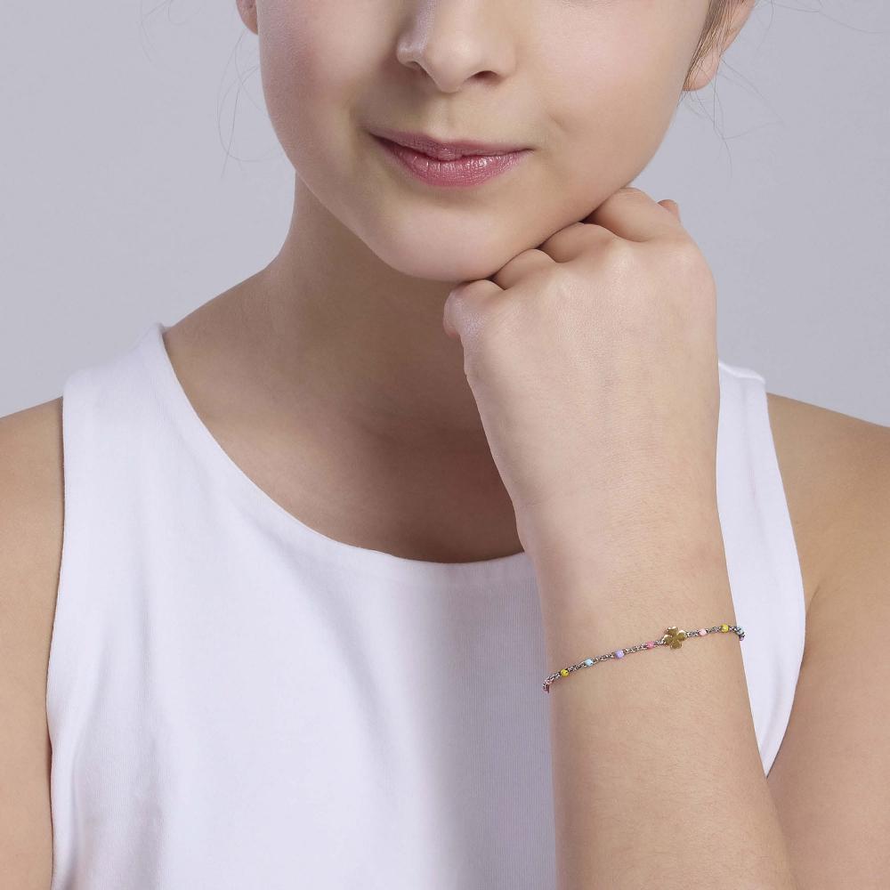 Bracciale multicolor con quadrifoglio oro 9K