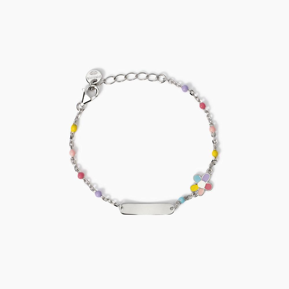 Bracciale con targhetta incidibile e fiorellino