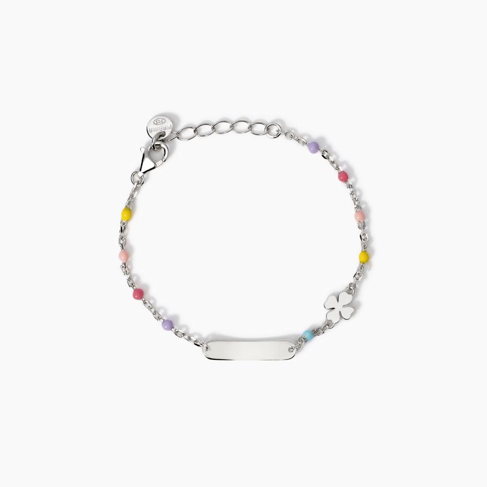 Bracciale con targhetta incidibile e quadrifoglio