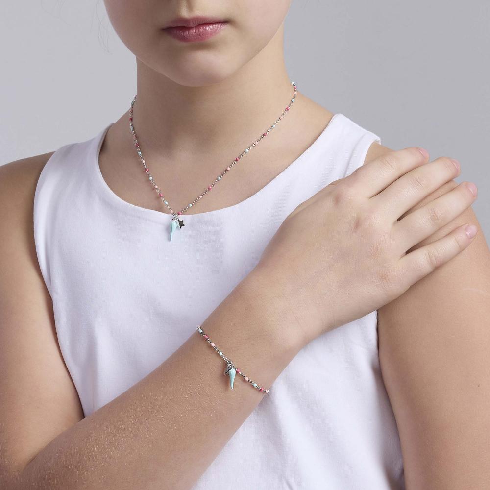 Bracciale multicolor con cornetto azzurro