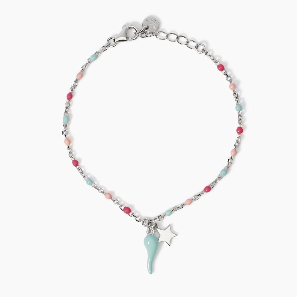 Bracciale multicolor con cornetto azzurro