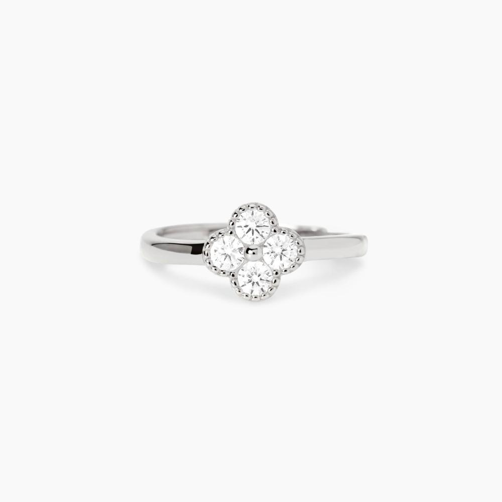 Anello in argento con fiore in zirconi