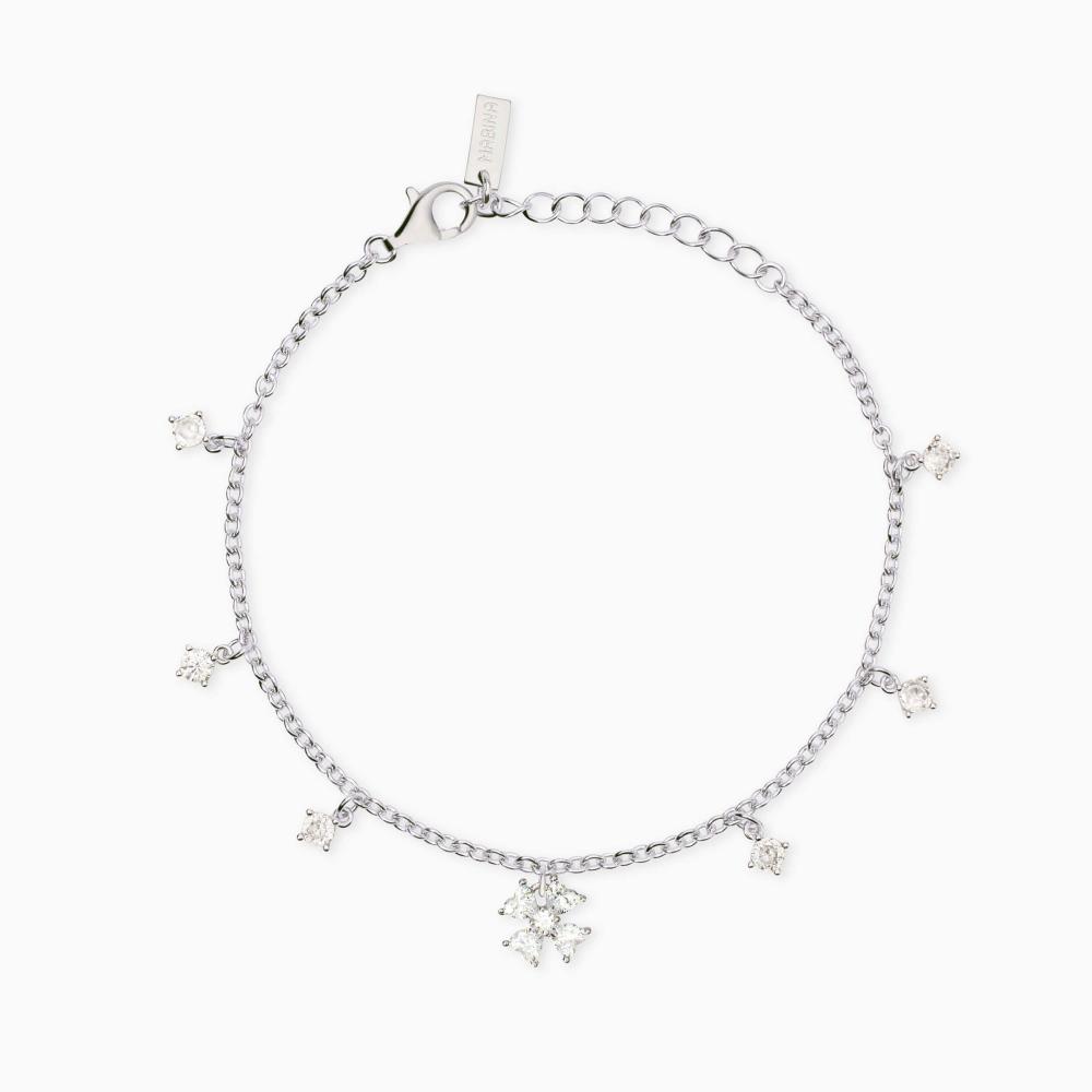 Bracciale con ciondoli in zircone e quadrifoglio