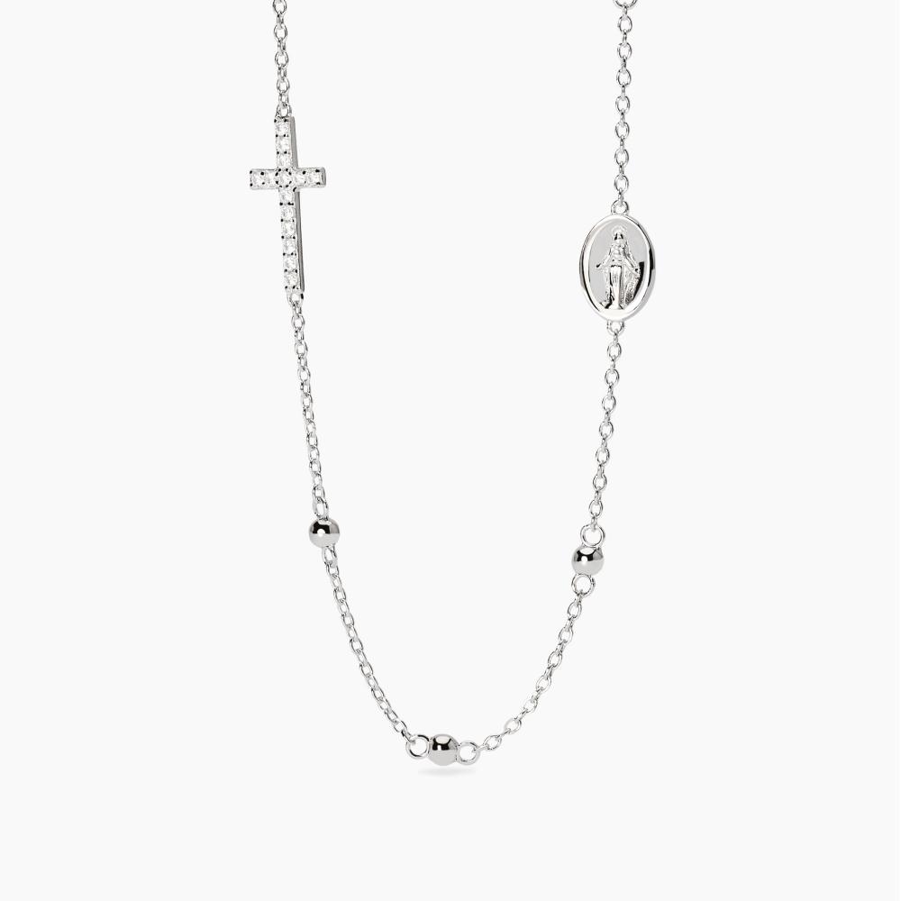 Girocollo in argento con croce e Madonnina