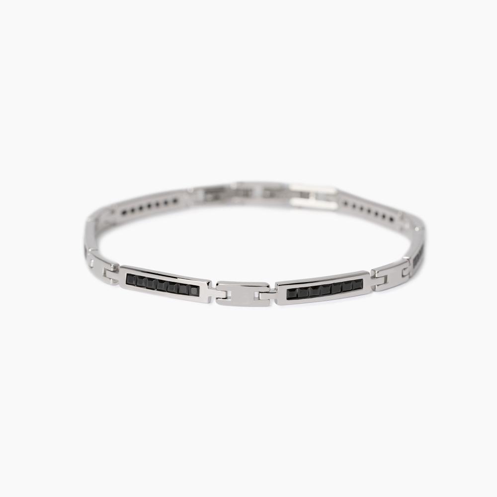 Bracciale uomo con piastre e zirconi neri