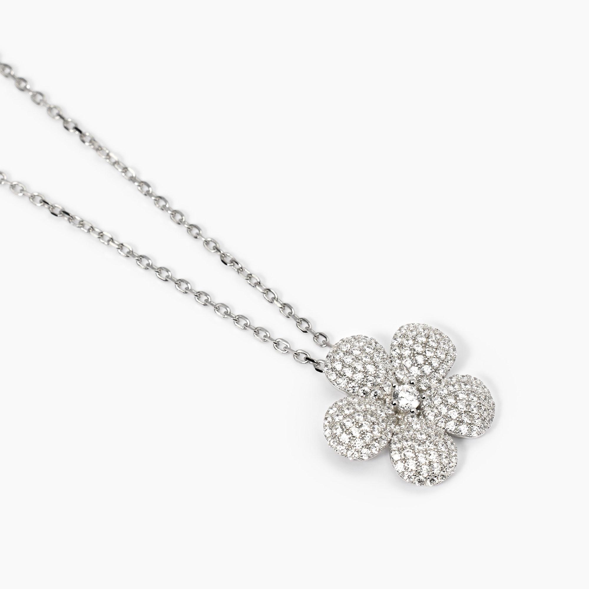 Sofia Milani Collana Donna Argento 925 – Ciondolo Fiore Con Zircone – Rodiata – 42-45 Cm