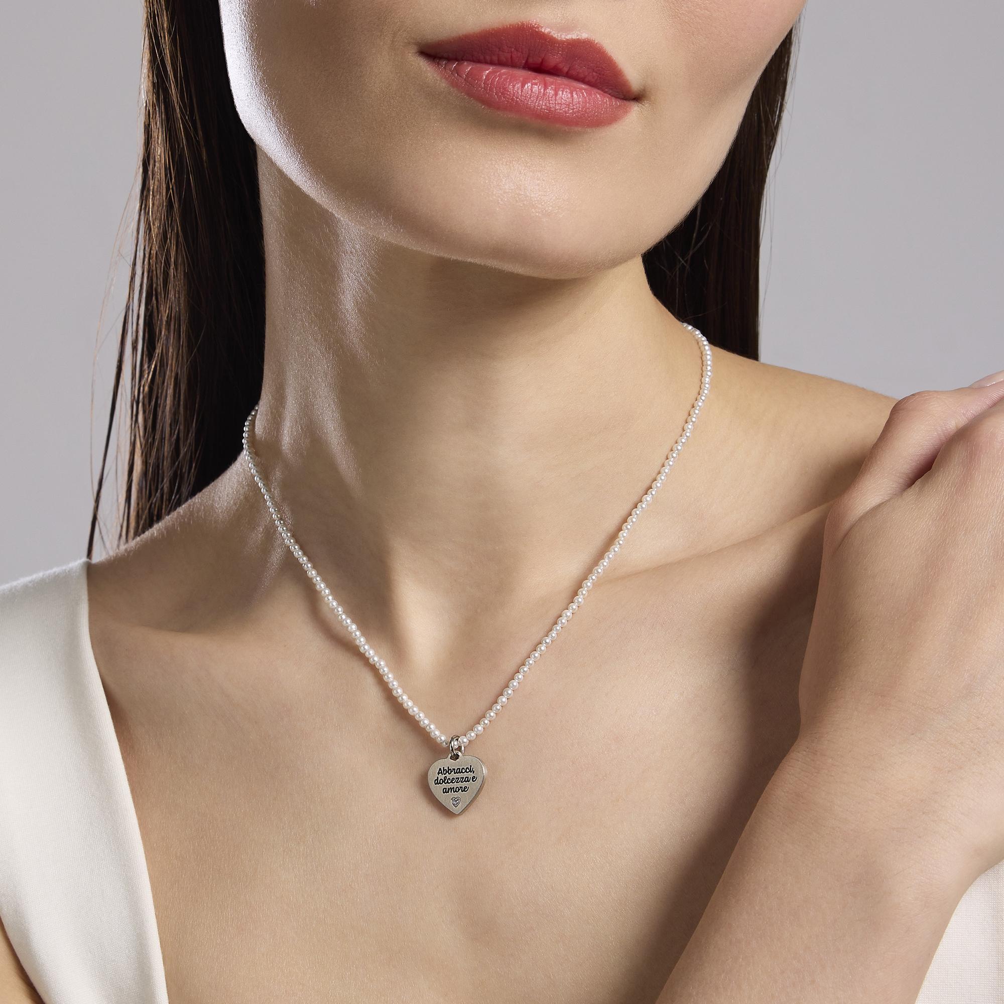 Philip Jones Collana Girocollo Con Perle Bianche Di Conchiglia - Placcato Argento Ipoallergenico, 41 Cm