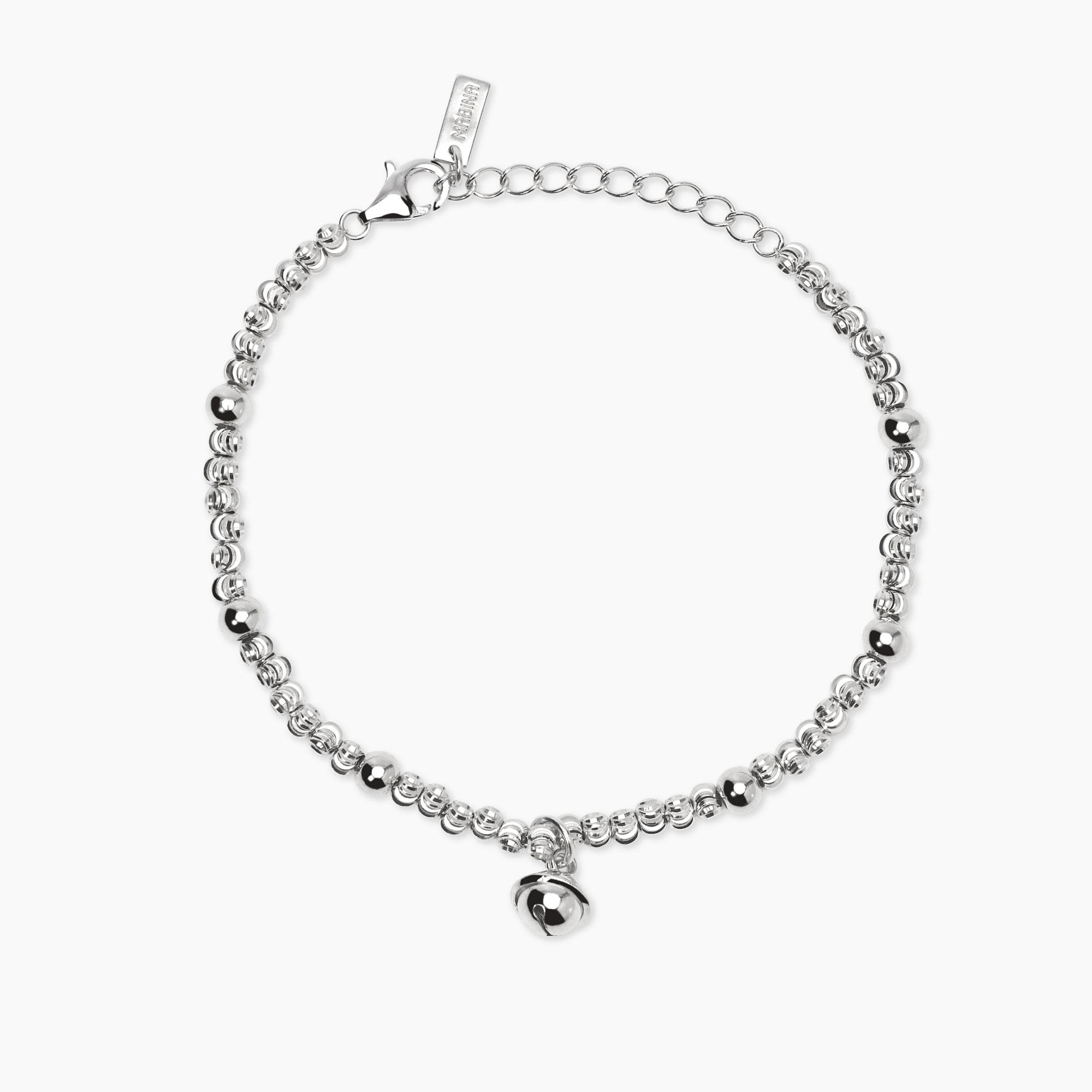 Bracciale Con Campanelle In Argento 925 Rodiato Oro Bianco 18kt, Lunghezza 19 Cm, Charm 8x6 Mm, Con Astuccio