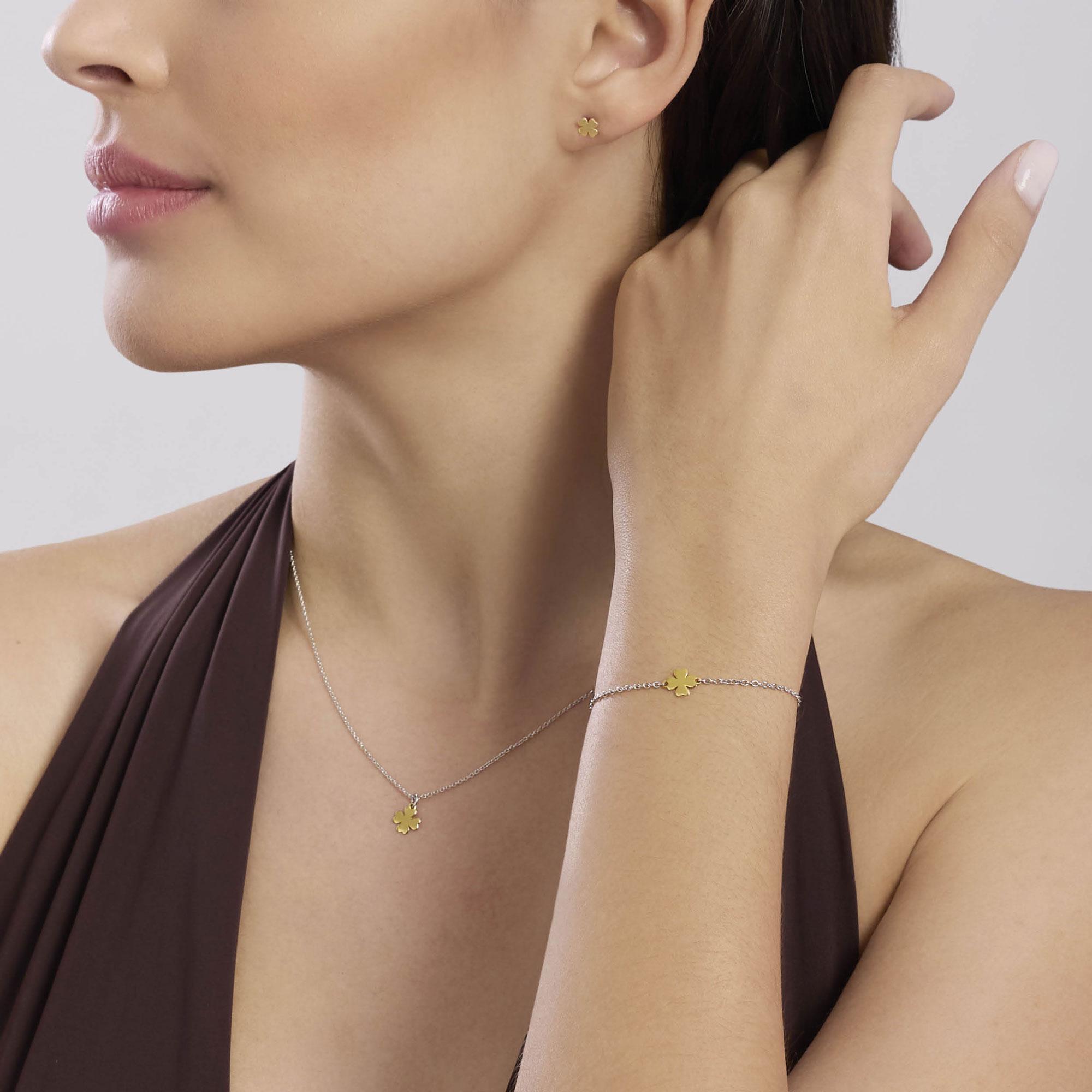 CARISSIMA Collana con Pendente da Donna in Oro Giallo, Bianco 9K (375) con Diamante 0.05ct, 46 cm