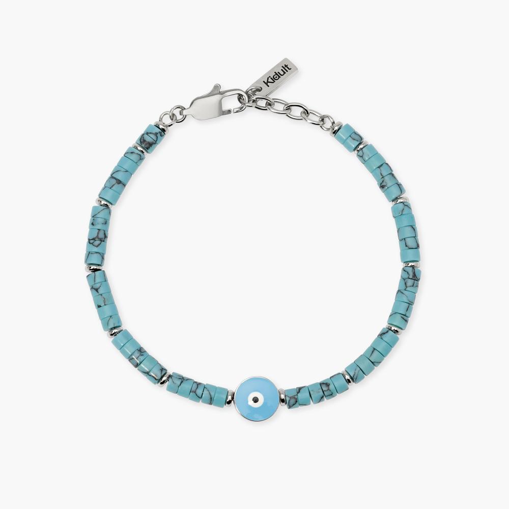 KIDULT Bracciale Uomo Ferro Di Cavallo – Portafortuna In Acciaio 316L Con Turchese E PVD Nero, Regolabile